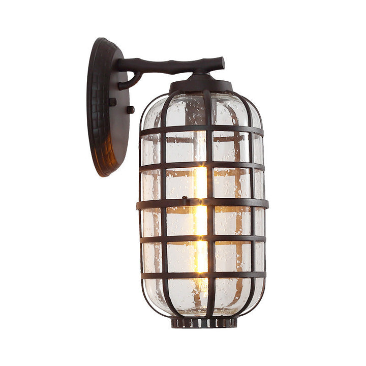 Lisslune | Caged Seeds Glass Wall Mounted Lamp Industrial Single Bulb Outdoor Sculpture Light in Black/Bronze, 5.5"/6"/8" Wide