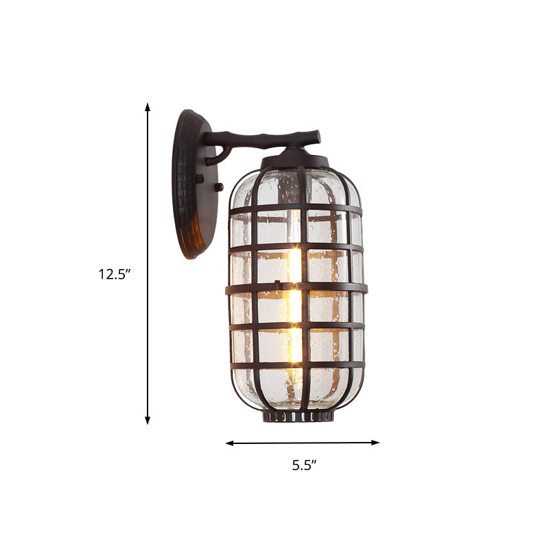 Lisslune | Caged Seeds Glass Wall Mounted Lamp Industrial Single Bulb Outdoor Sculpture Light in Black/Bronze, 5.5"/6"/8" Wide