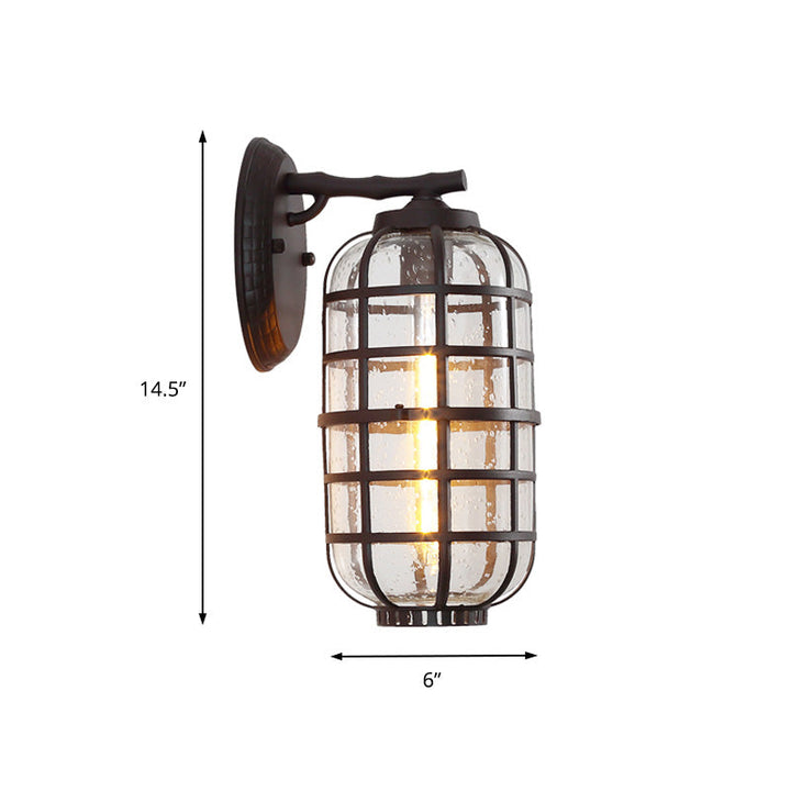 Lisslune | Caged Seeds Glass Wall Mounted Lamp Industrial Single Bulb Outdoor Sculpture Light in Black/Bronze, 5.5"/6"/8" Wide
