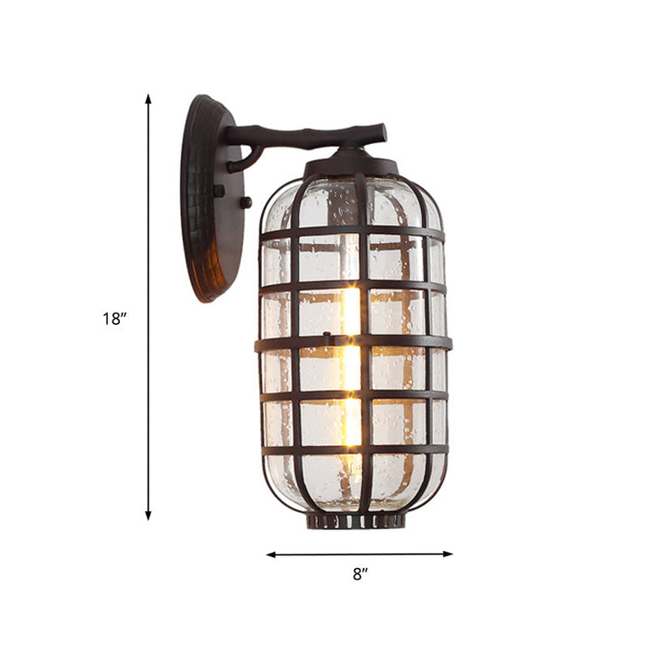Lisslune | Caged Seeds Glass Wall Mounted Lamp Industrial Single Bulb Outdoor Sculpture Light in Black/Bronze, 5.5"/6"/8" Wide