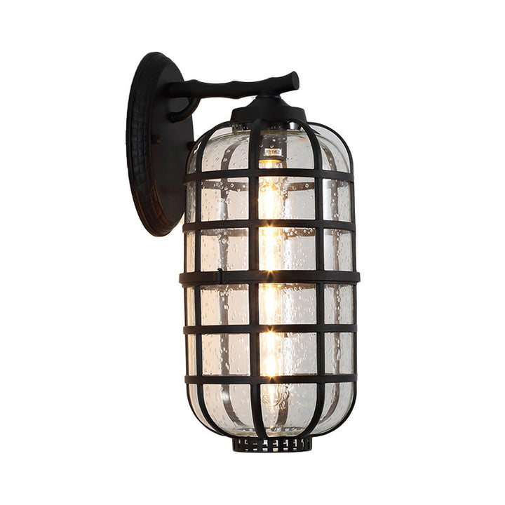 Lisslune | Caged Seeds Glass Wall Mounted Lamp Industrial Single Bulb Outdoor Sculpture Light in Black/Bronze, 5.5"/6"/8" Wide