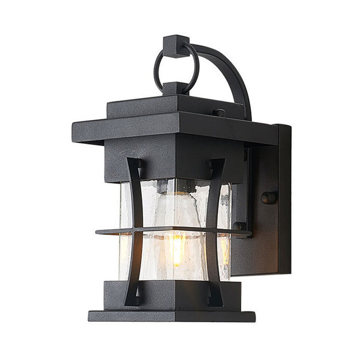Lisslune | Clear Glass Black Wall Light Square/Rectangle 1-Light Coastal Wall Lamp Fixture with Iron Cage