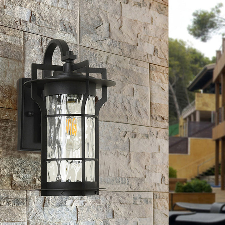Lisslune | Clear Glass Black Wall Light Square/Rectangle 1-Light Coastal Wall Lamp Fixture with Iron Cage