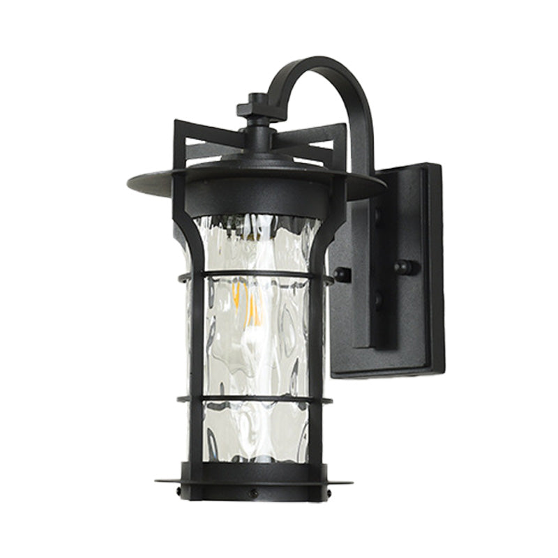 Lisslune | Clear Glass Black Wall Light Square/Rectangle 1-Light Coastal Wall Lamp Fixture with Iron Cage