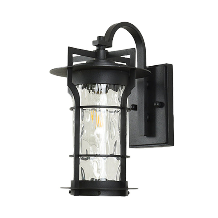 Lisslune | Clear Glass Black Wall Light Square/Rectangle 1-Light Coastal Wall Lamp Fixture with Iron Cage