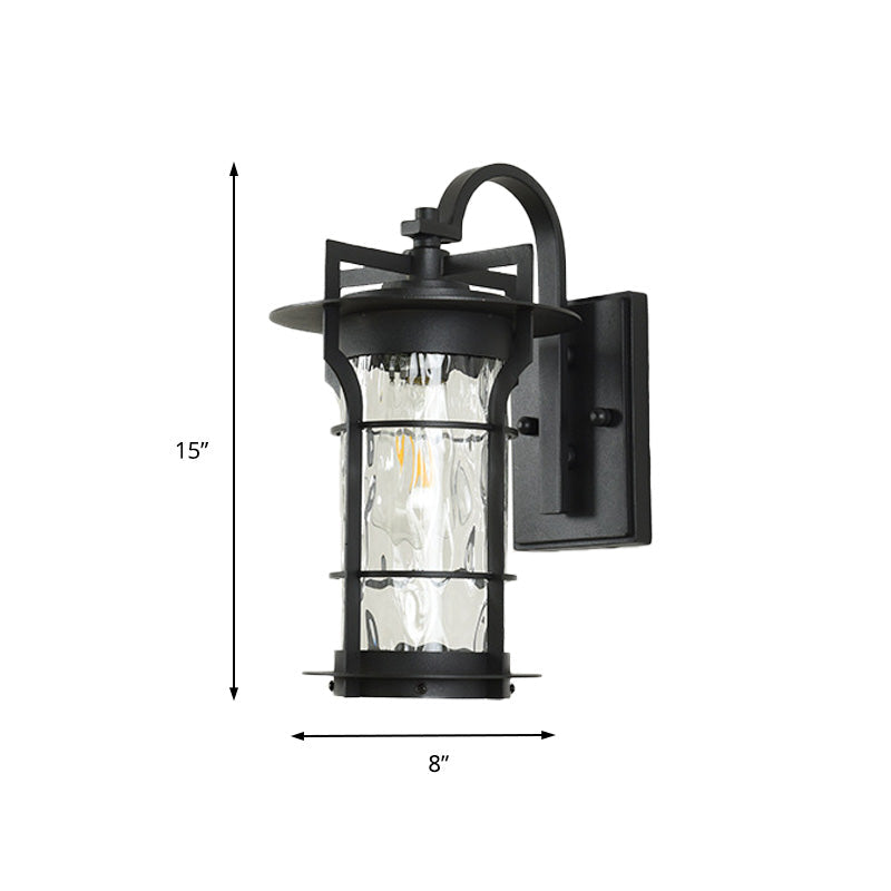 Lisslune | Clear Glass Black Wall Light Square/Rectangle 1-Light Coastal Wall Lamp Fixture with Iron Cage
