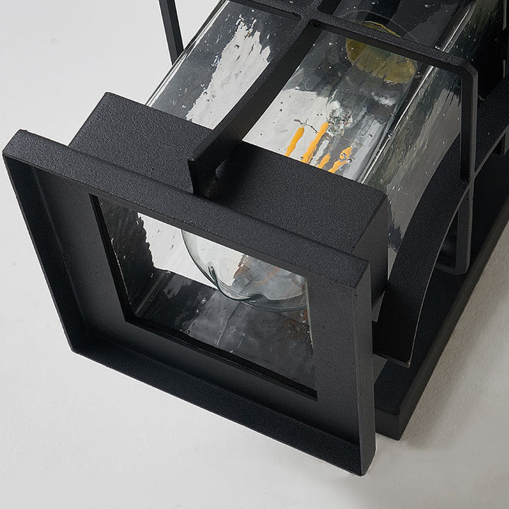 Lisslune | Clear Glass Black Wall Light Square/Rectangle 1-Light Coastal Wall Lamp Fixture with Iron Cage