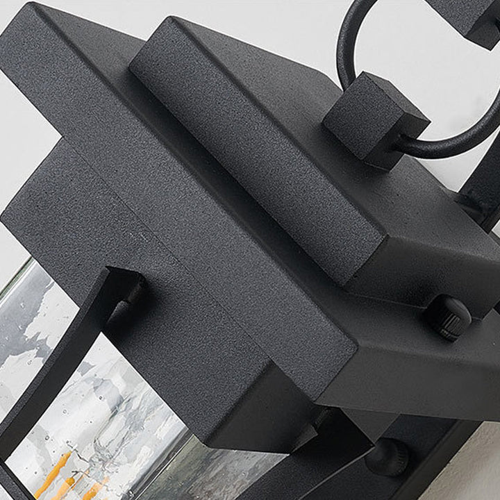 Lisslune | Clear Glass Black Wall Light Square/Rectangle 1-Light Coastal Wall Lamp Fixture with Iron Cage