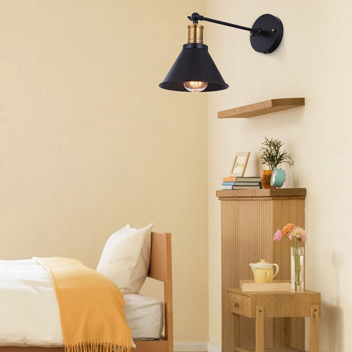 Lisslune | Black 1 Light Wall Lamp Lighting Industrial Metal Cone Light Fixture for Bedroom