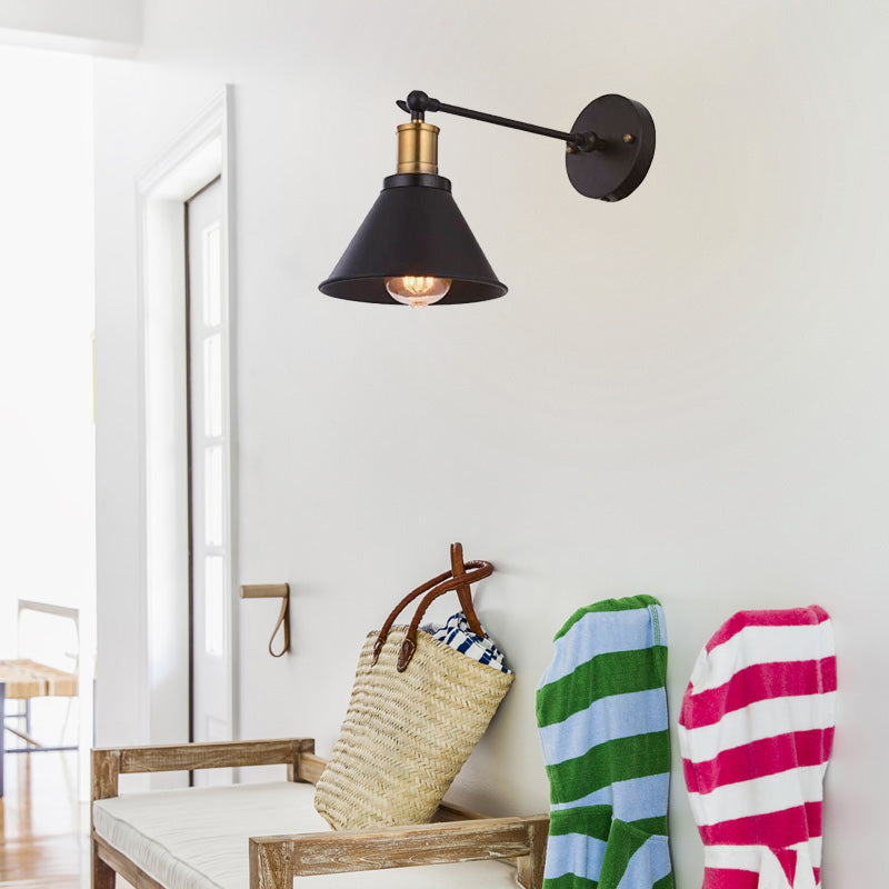 Lisslune | Black 1 Light Wall Lamp Lighting Industrial Metal Cone Light Fixture for Bedroom