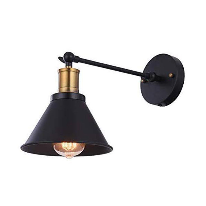 Lisslune | Black 1 Light Wall Lamp Lighting Industrial Metal Cone Light Fixture for Bedroom