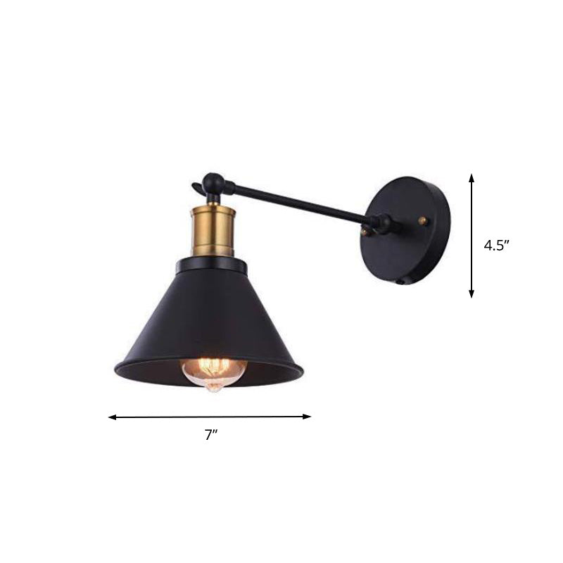 Lisslune | Black 1 Light Wall Lamp Lighting Industrial Metal Cone Light Fixture for Bedroom