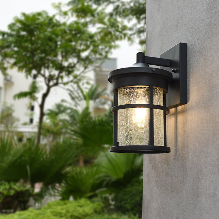 Skørter | Cylinder Outdoor Wall Light Vintage Crackle Glass 1 Light Black Wall Lamp, 6"/8" Wide