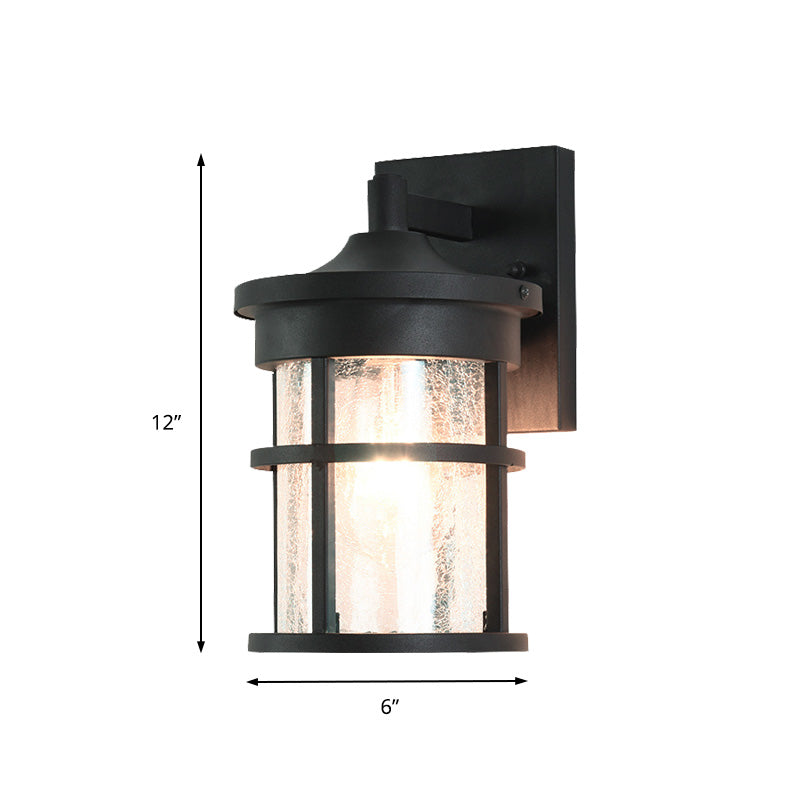 Skørter | Cylinder Outdoor Wall Light Vintage Crackle Glass 1 Light Black Wall Lamp, 6"/8" Wide