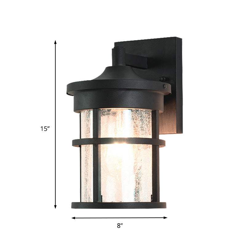 Skørter | Cylinder Outdoor Wall Light Vintage Crackle Glass 1 Light Black Wall Lamp, 6"/8" Wide