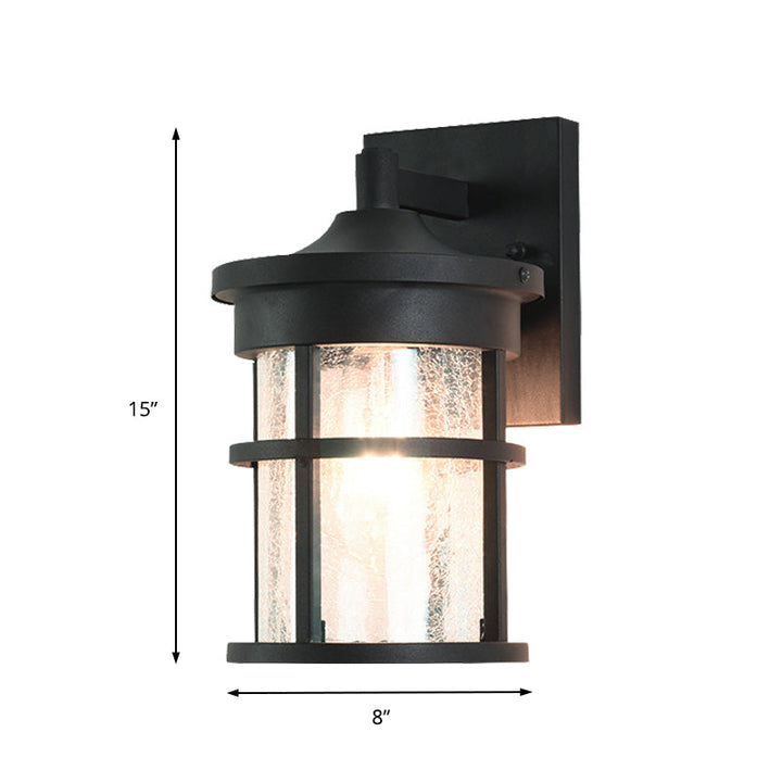 Skørter | Cylinder Outdoor Wall Light Vintage Crackle Glass 1 Light Black Wall Lamp, 6"/8" Wide