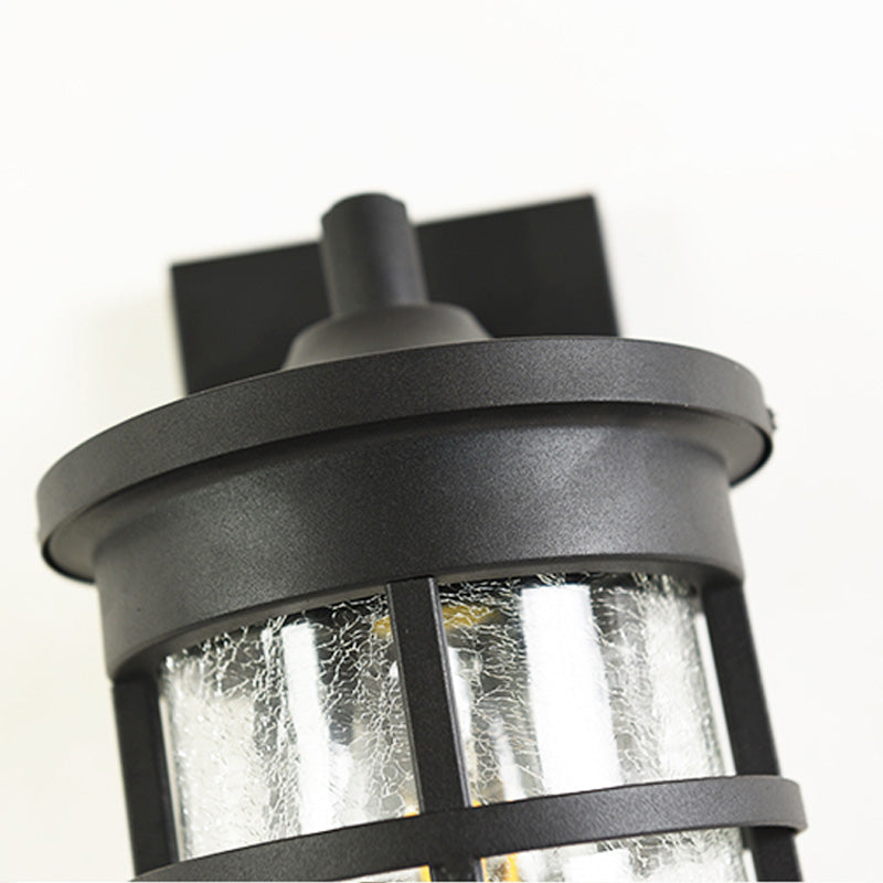 Skørter | Cylinder Outdoor Wall Light Vintage Crackle Glass 1 Light Black Wall Lamp, 6"/8" Wide