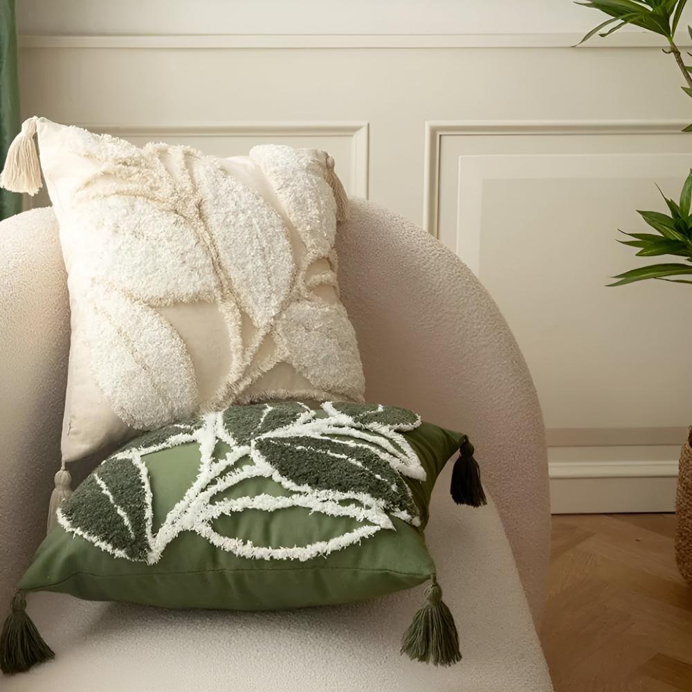 Lisslune | Plush Leaf With Tassel Cushion Cover