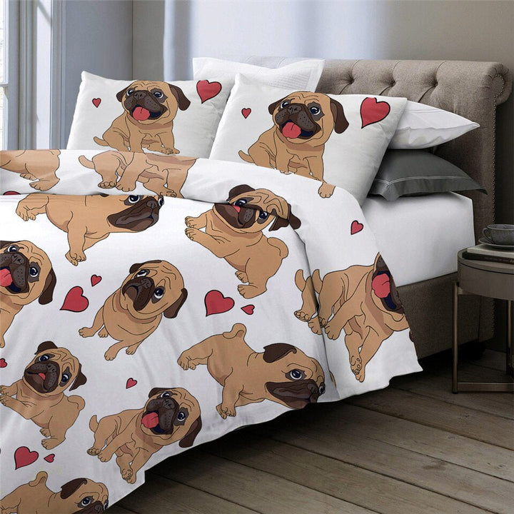 Lisslune | 3pcs Hippie Pug Puppy Cartoon Comfortable Duvet Cover Bedding Set