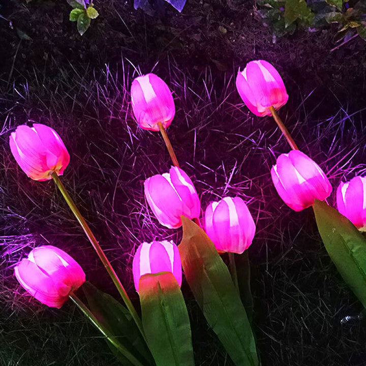 Lisslune | Solar Tulip Lawn Light Outdoor Garden LED Tulip Flower Light Ground Stake Landscape Light