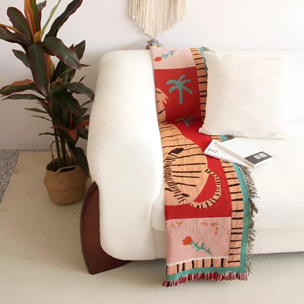 Lisslune | Leopard Woven Tassel Blanket