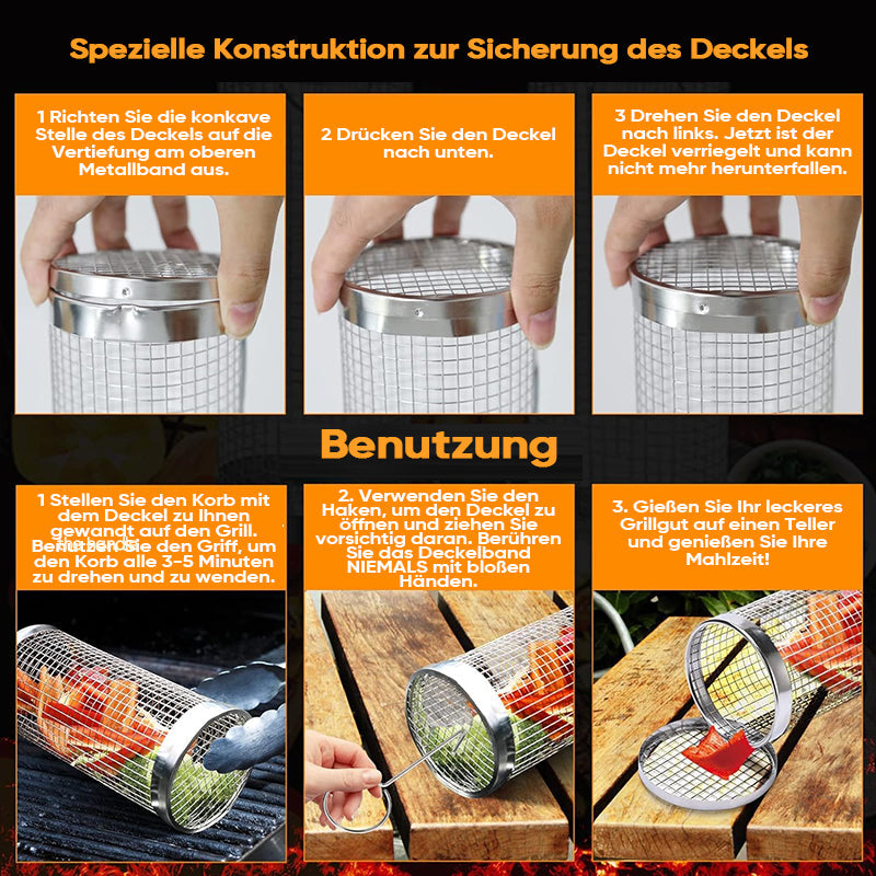 Lisslune | 304 Stainless Steel Rolling Barbecue Cage