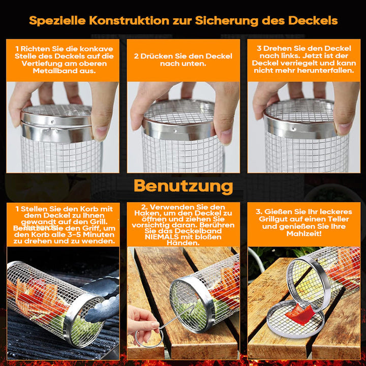 Lisslune | 304 Stainless Steel Rolling Barbecue Cage