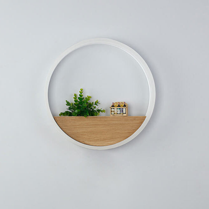 Lisslune | Lumoshelf LED Wall Light | Solid Wood with Shelf | Round Wall Lamp | Warm & White Light