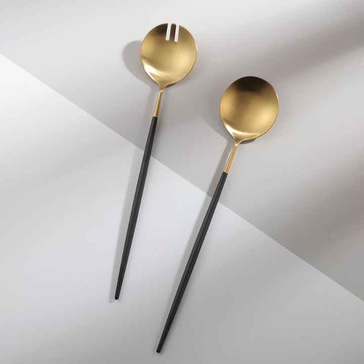 Lisslune | Black and gold salad cutlery and serving utensils set