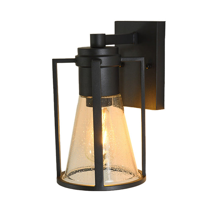 Skørter | 1 Light Conical Wall Lamp Industrial Black Seeded Glass Wall Lamp with Metal Cage