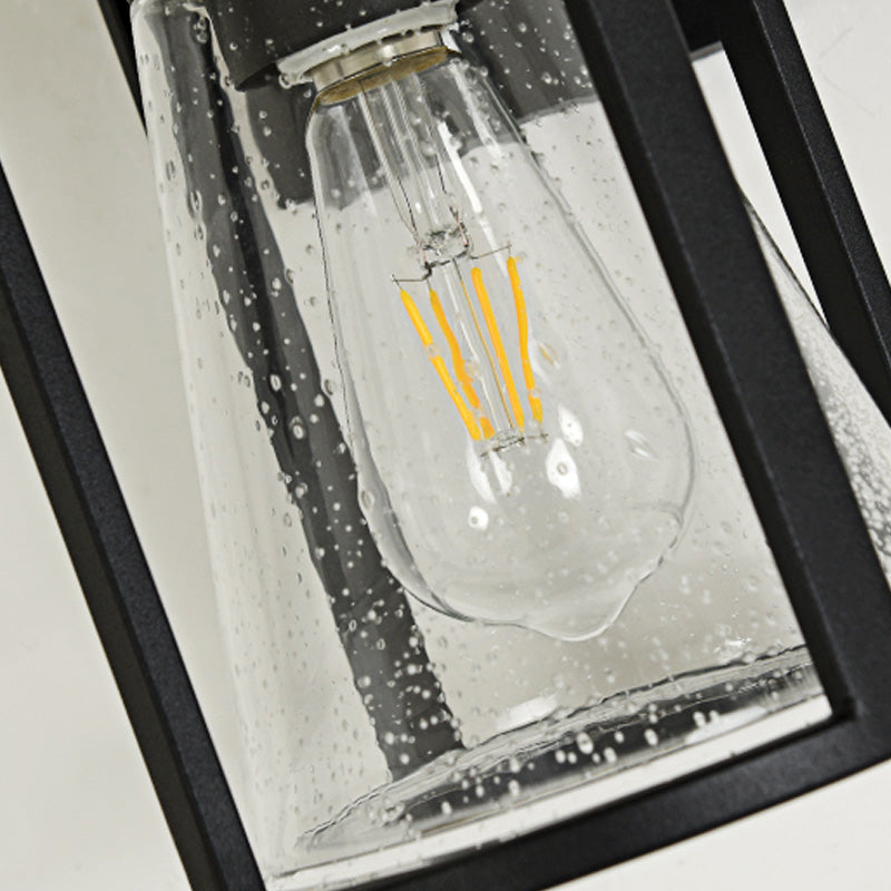 Skørter | 1 Light Conical Wall Lamp Industrial Black Seeded Glass Wall Lamp with Metal Cage