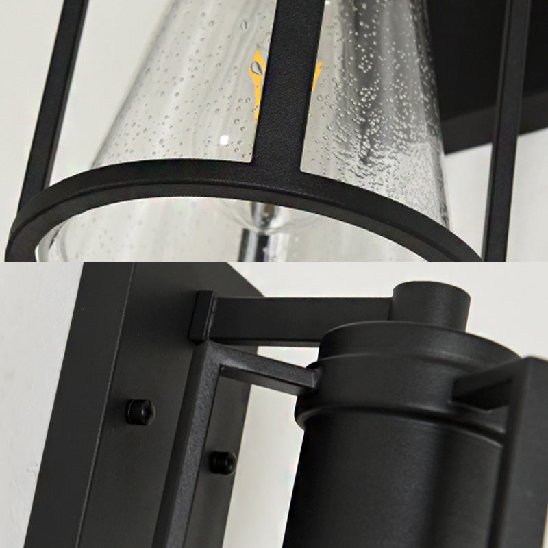 Skørter | 1 Light Conical Wall Lamp Industrial Black Seeded Glass Wall Lamp with Metal Cage