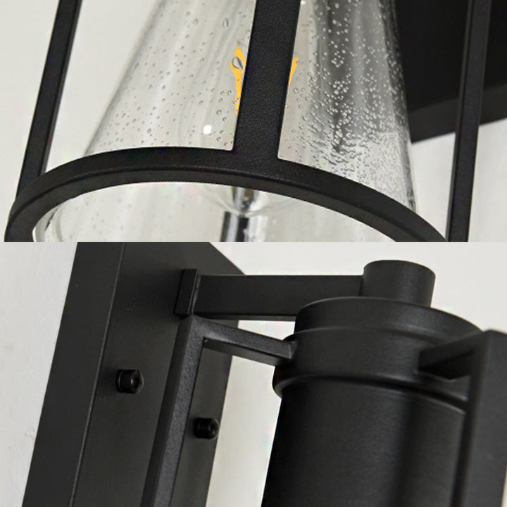 Skørter | 1 Light Conical Wall Lamp Industrial Black Seeded Glass Wall Lamp with Metal Cage