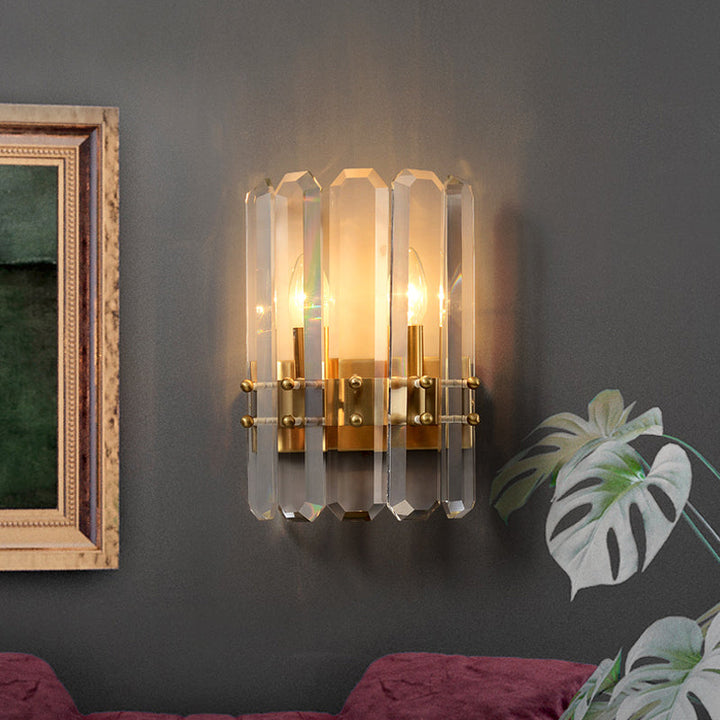 Lisslune | Half-cylinder Wall-mounted Lamp Modern Rectangular Cut-out Crystal 2 Lights Hallway Flush Wall Light in Gold