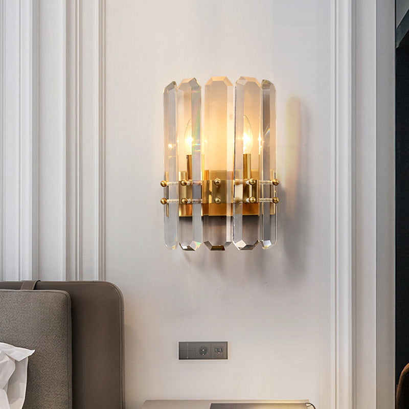 Lisslune | Half-cylinder Wall-mounted Lamp Modern Rectangular Cut-out Crystal 2 Lights Hallway Flush Wall Light in Gold