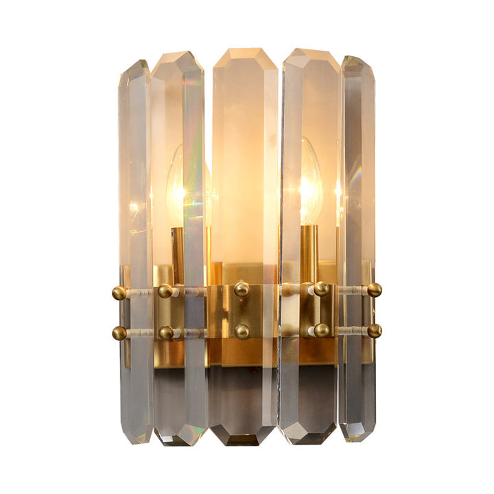 Lisslune | Half-cylinder Wall-mounted Lamp Modern Rectangular Cut-out Crystal 2 Lights Hallway Flush Wall Light in Gold