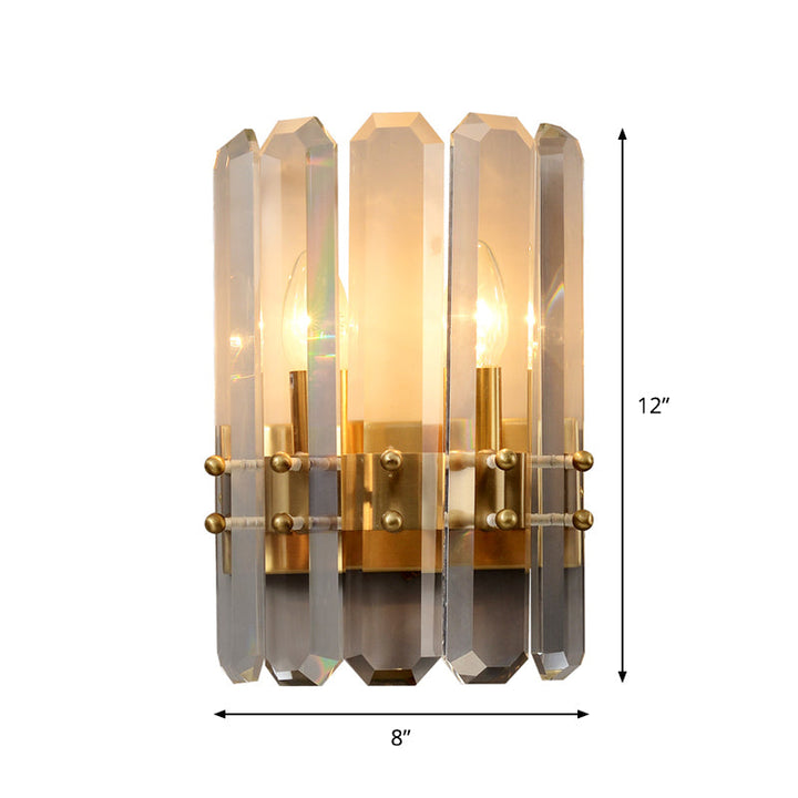 Lisslune | Half-cylinder Wall-mounted Lamp Modern Rectangular Cut-out Crystal 2 Lights Hallway Flush Wall Light in Gold