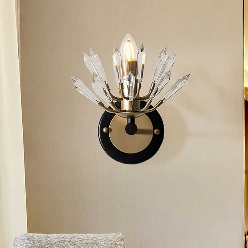 Lisslune | Sputnik Clear Crystal Wall Light Contemporary 1 Head Black and Gold Wall Mount Lighting