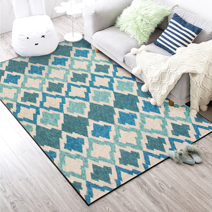 Lisslune | Geometric Southwest Rug Blue Diamond Trellis Rug Anti-slip Back Power Loom Indoor Rug