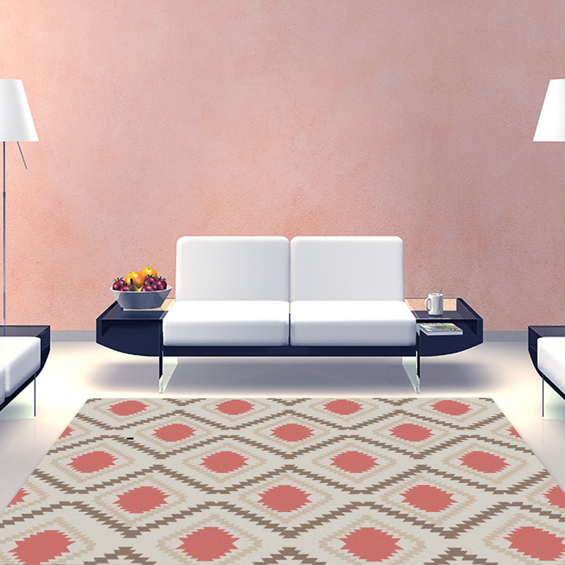 Lisslune | Geometric Southwest Rug Red Diamond Grid Rug Synthetic Non-Slip Pet Friendly Area Rug for Living Room