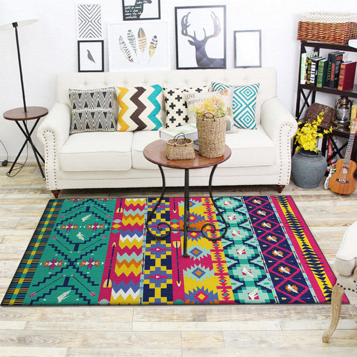 Lisslune | Banded Aztec Tokens Rug Geometric Tribal Symbols Rug Synthetic Non-Slip Pet-Friendly Indoor Rug for the Living Room
