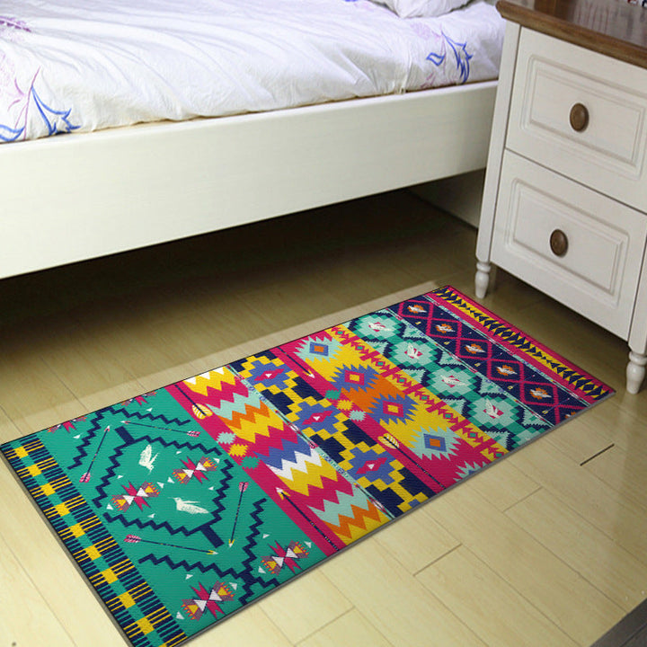 Lisslune | Banded Aztec Tokens Rug Geometric Tribal Symbols Rug Synthetic Non-Slip Pet-Friendly Indoor Rug for the Living Room