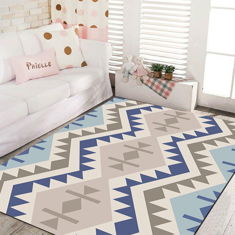 Lisslune | Banded Geometric Southwestern Rug Tribal Navajo Rug Polyester Washable Non-Slip Stain-Resistant Area Rug for Bedroom