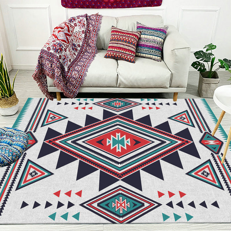 Lisslune | Zigzag Tribal Central Diamond Rug with Medallion Polyester Non-Slip Back Power Loom Indoor Rug