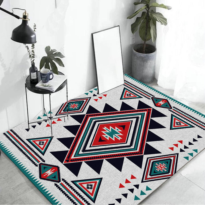Lisslune | Zigzag Tribal Central Diamond Rug with Medallion Polyester Non-Slip Back Power Loom Indoor Rug