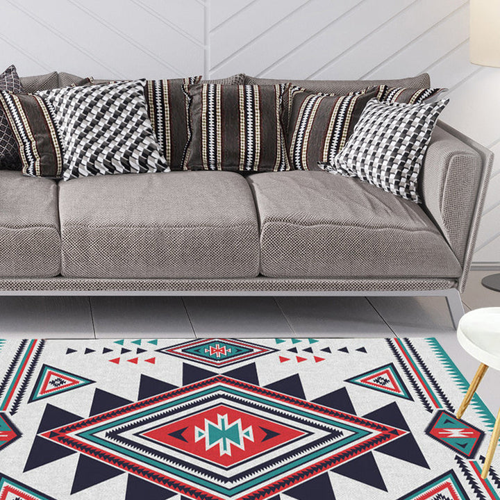 Lisslune | Zigzag Tribal Central Diamond Rug with Medallion Polyester Non-Slip Back Power Loom Indoor Rug