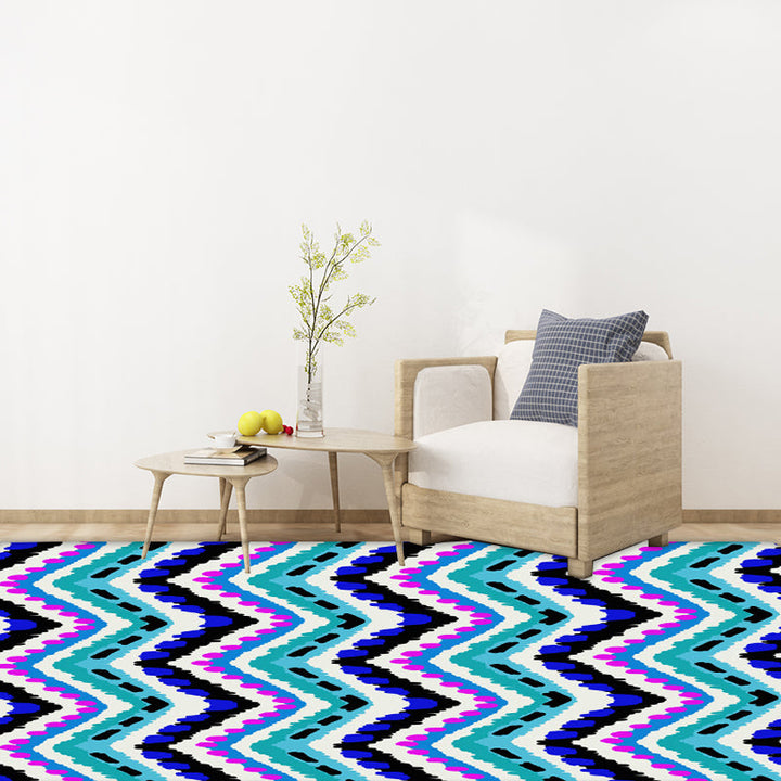 Lisslune | Zigzag Chevron Stripe Area Rug in Blue and Purple Polyester Pet-Friendly Stain-Resistant Flooring