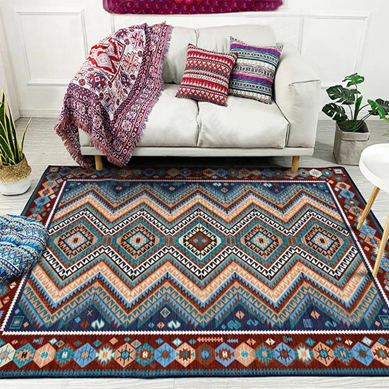 Lisslune | Framed Diamond Aztec Rug with Tribal Symbols Polyester non-slip back Power Loom Indoor Rug for Living Room