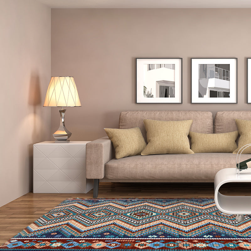 Lisslune | Framed Diamond Aztec Rug with Tribal Symbols Polyester non-slip back Power Loom Indoor Rug for Living Room