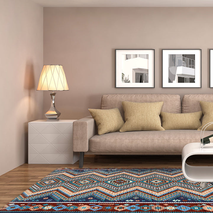 Lisslune | Framed Diamond Aztec Rug with Tribal Symbols Polyester non-slip back Power Loom Indoor Rug for Living Room